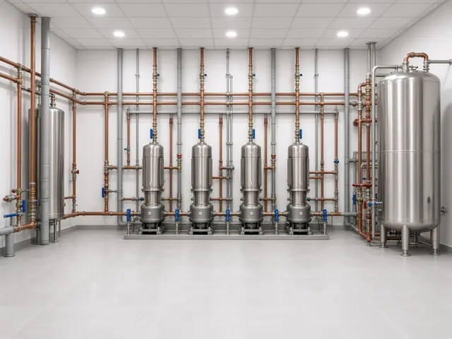 Booster pump room installation with copper headers