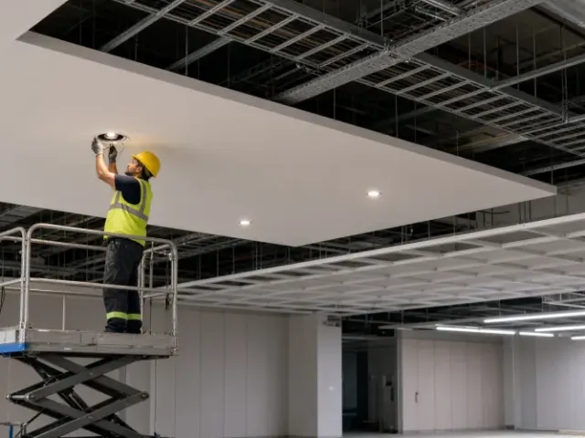 Ceiling lighting fit-out from a scissor lift
