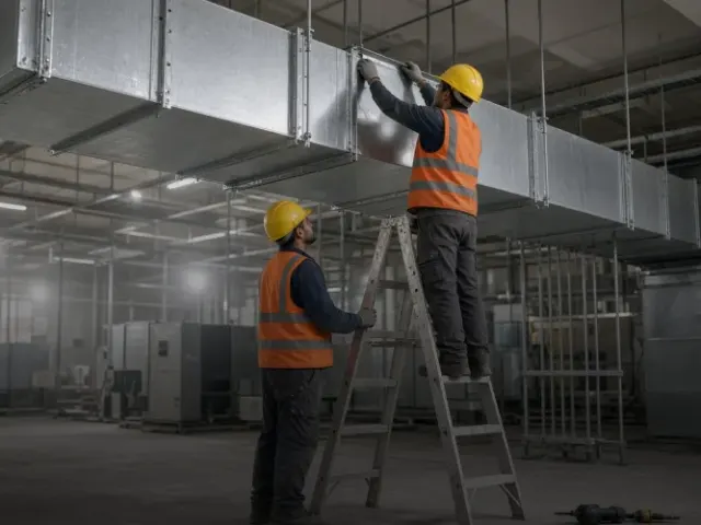 HVAC ductwork installation on a commercial project