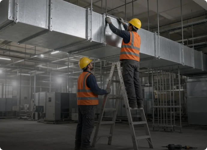 HVAC ductwork installation on a commercial project