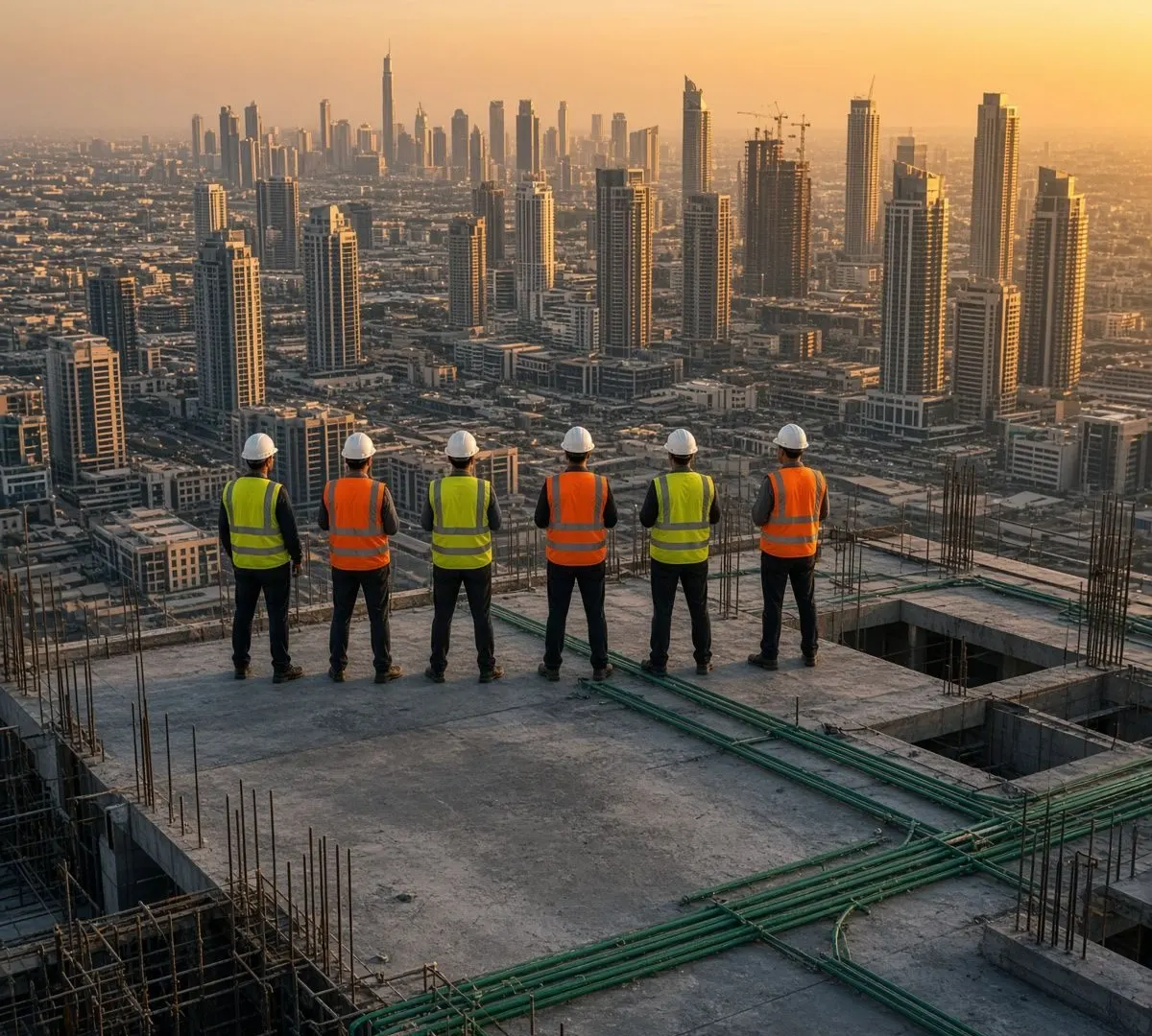 Supervised technical manpower crew on a Dubai construction site